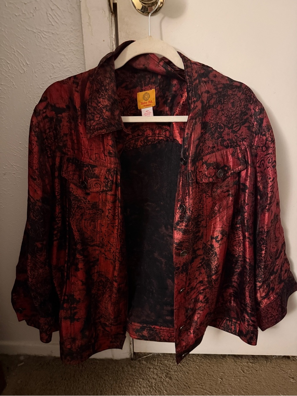 Ruby Road Ruby and Black Patterned Button-Up Jacket
